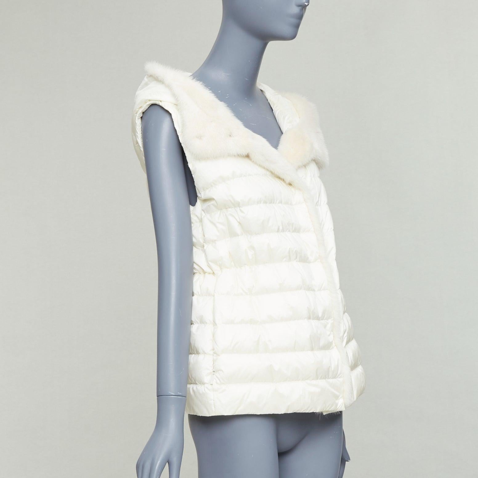 Gray MONCLER Beurre Gilet cream fur trim goose down puffer vest Sz1 For Sale