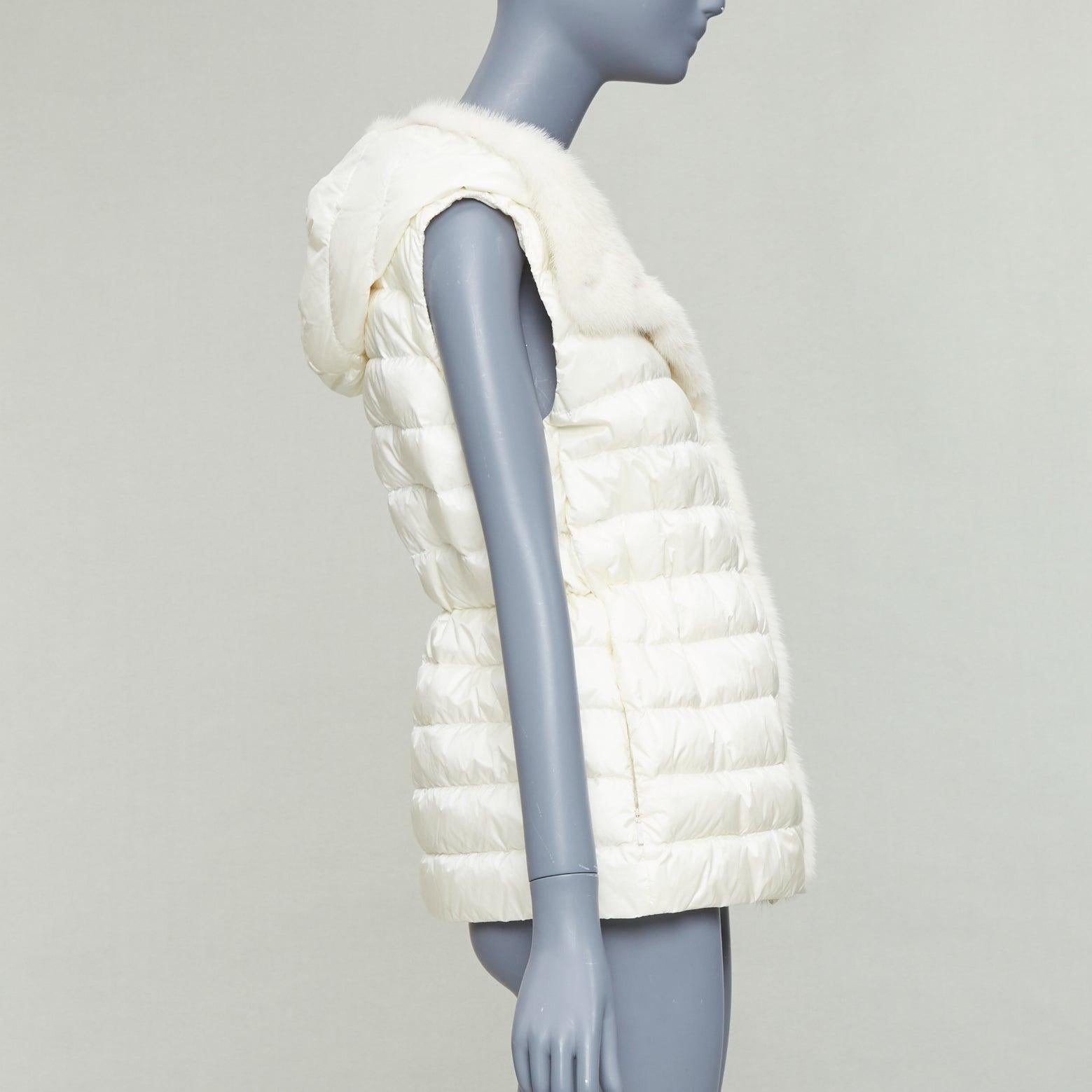 MONCLER Beurre Gilet cream fur trim goose down puffer vest Sz1 In Excellent Condition For Sale In Hong Kong, NT