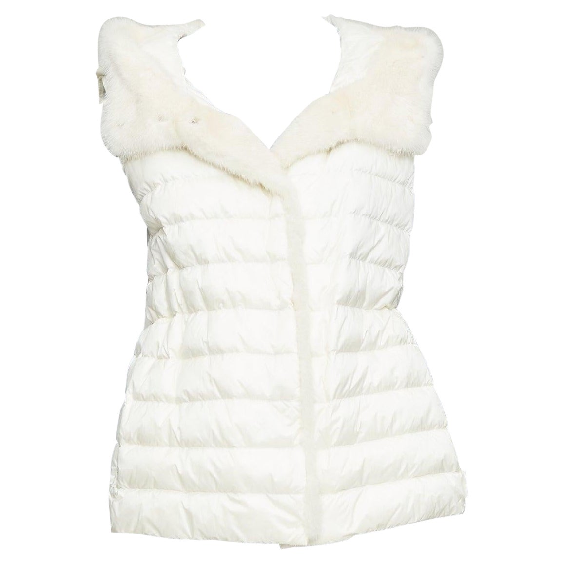 MONCLER Beurre Gilet Creme Pelzbesatz Gänsedaunen Pufferweste Sz1