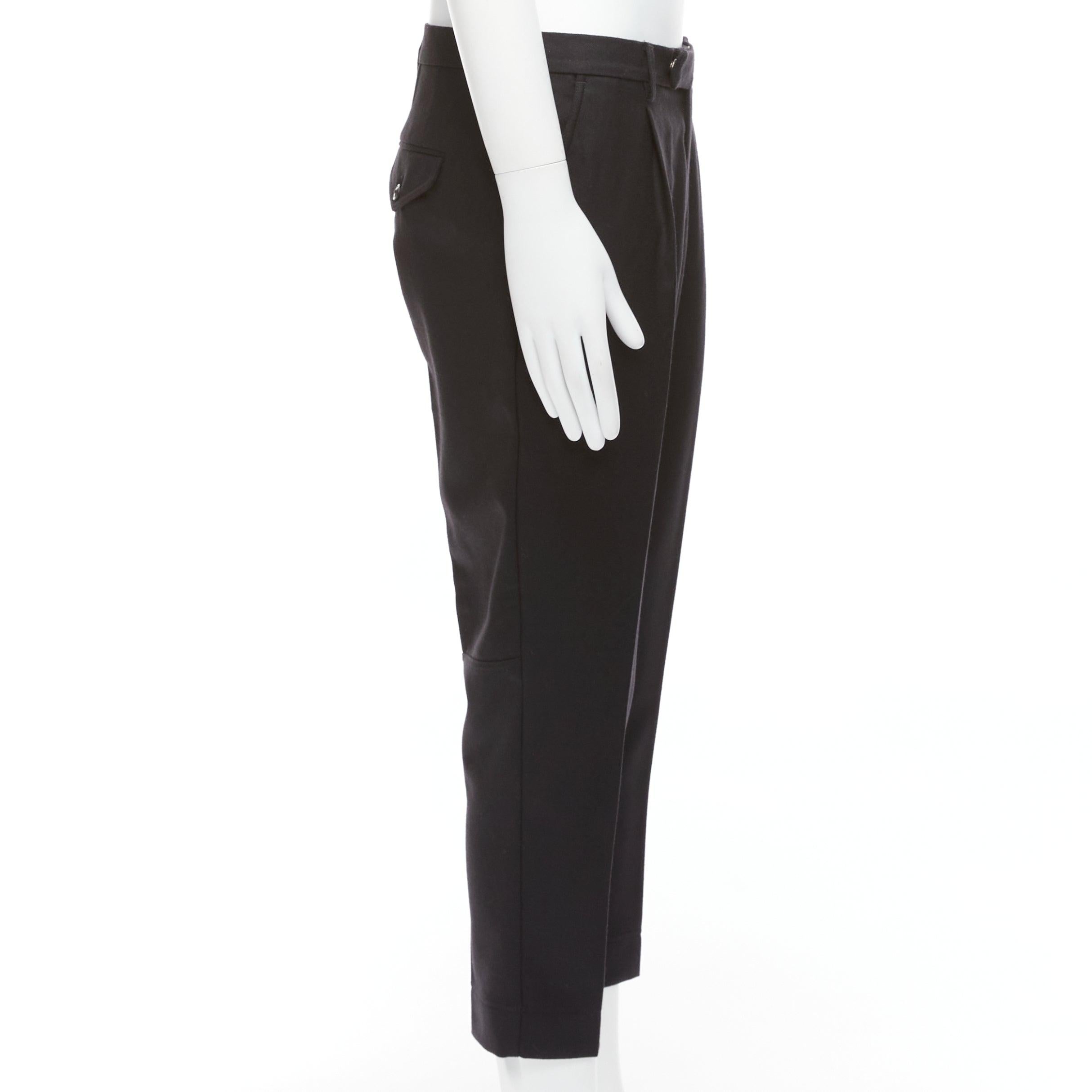 Men's MONCLER black 100% virgin wool twill panelled knee darted back pants IT46 S For Sale
