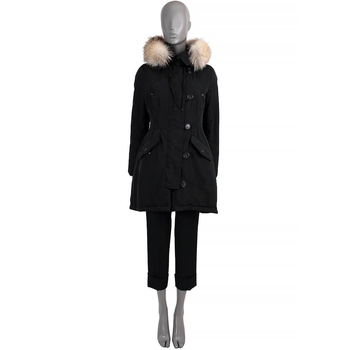 Women's MONCLER black AREDHEL FUR TRIM DOWN PARKA Coat Jacket 2 M For Sale