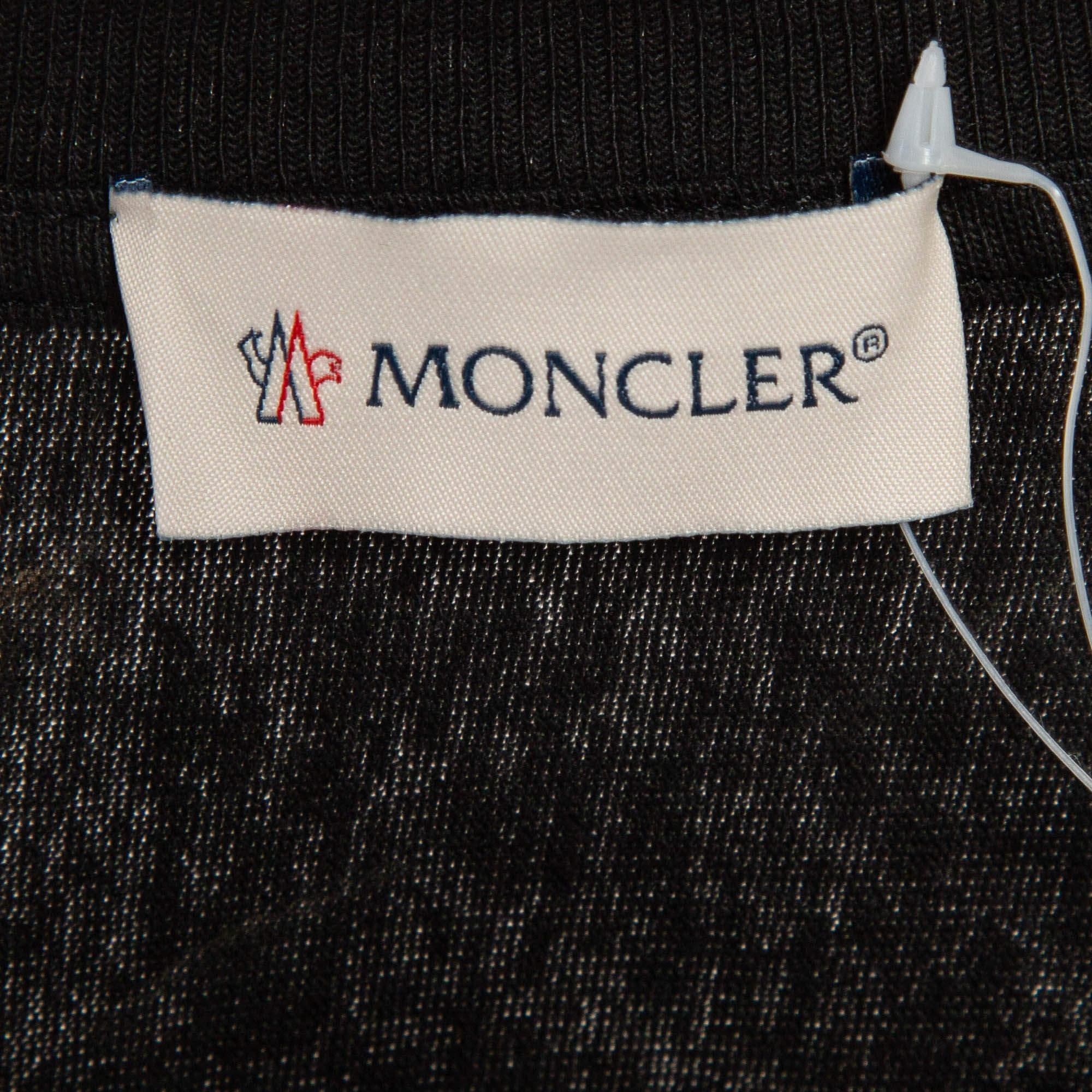 Moncler - Robe midi asymétrique en coton brodé Broderie Anglaise noire XS Pour femmes en vente