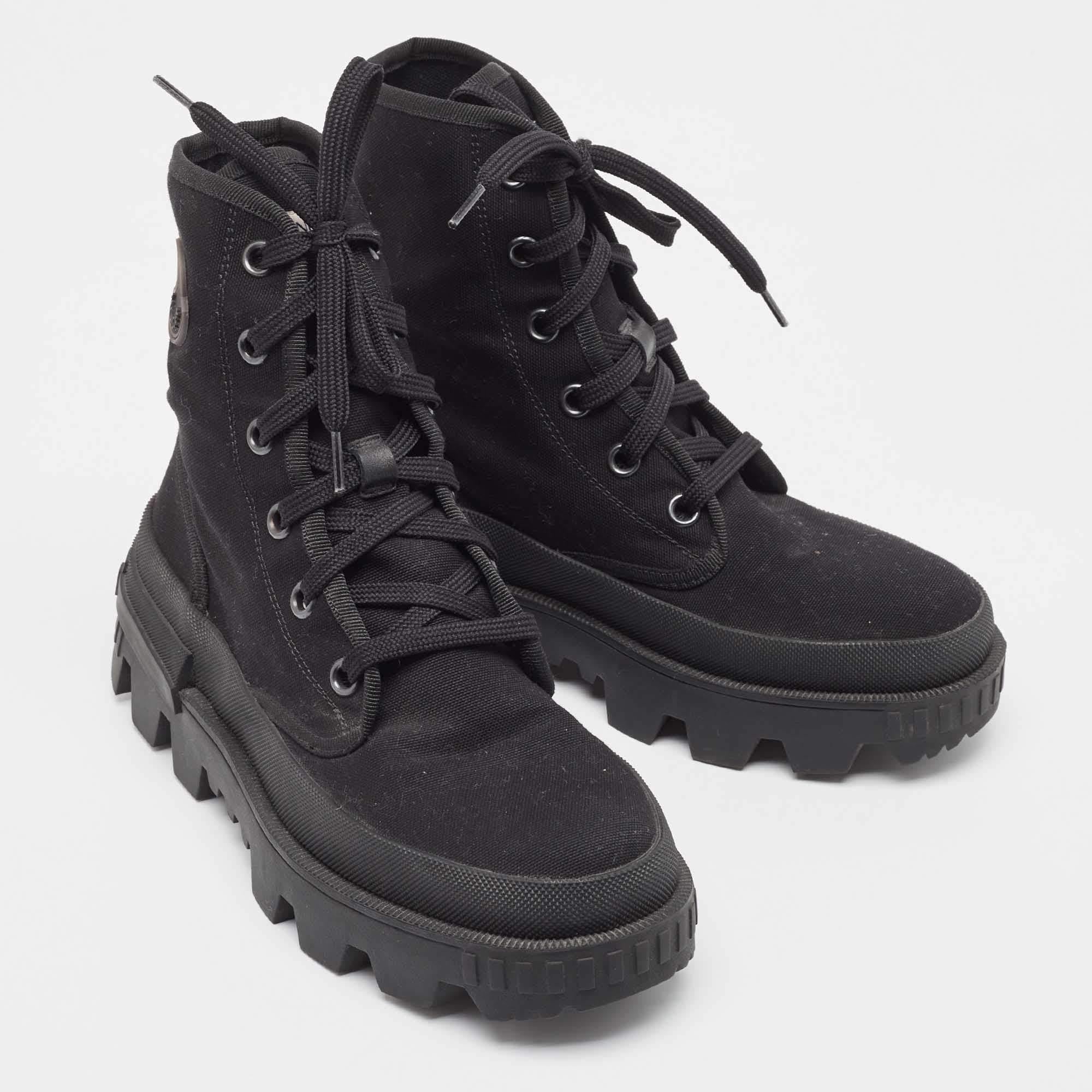 Moncler Black Canvas Pyla Ankle Boots Size 37 For Sale 3