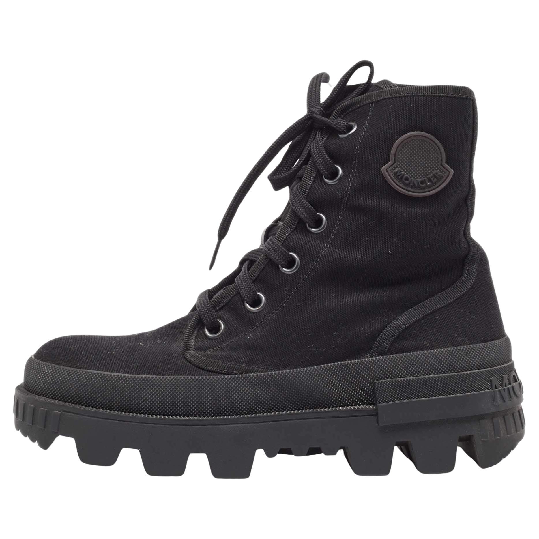 Moncler Black Canvas Pyla Ankle Boots Size 37 For Sale