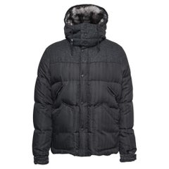 Used Moncler Black Chevron Patterned Synthetic Hooded Puffer Jacket