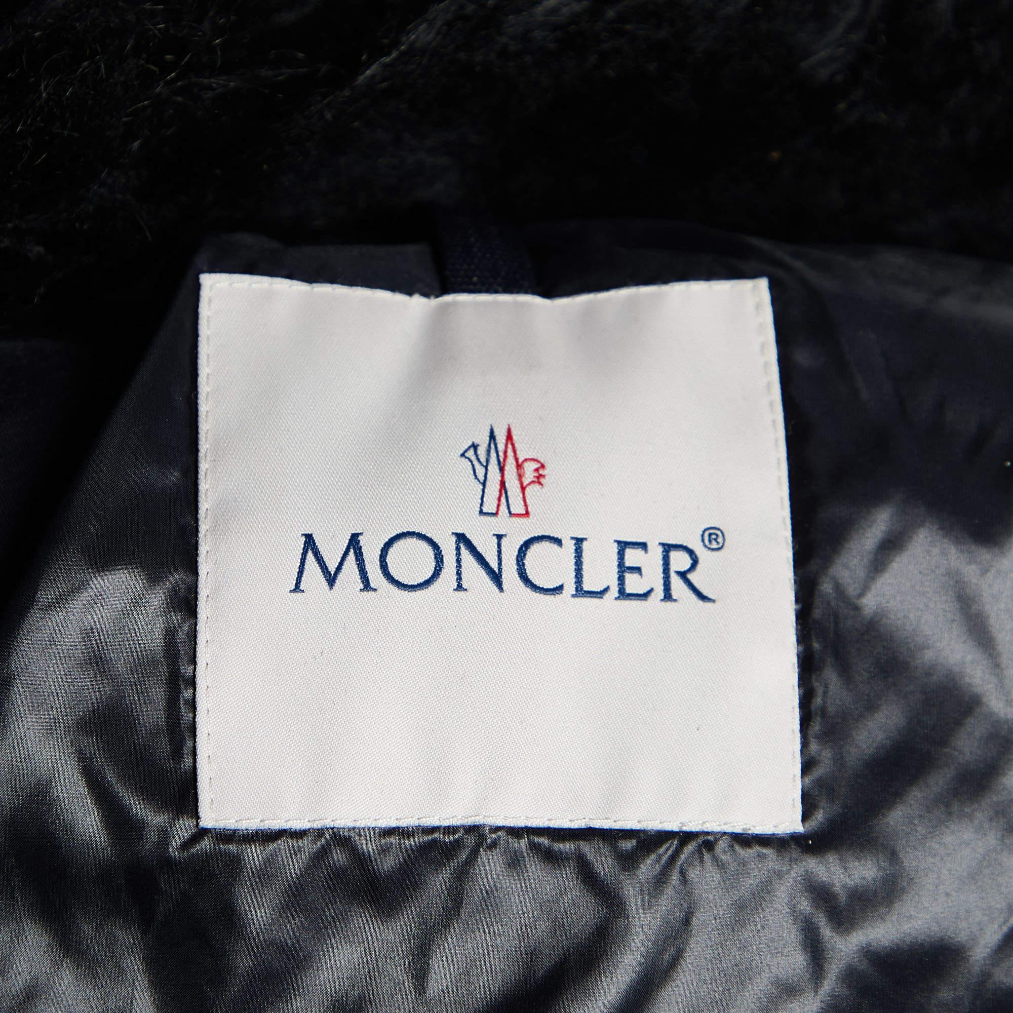 Moncler Black Coated Nylon Fur Trim Hanau Short Down Jacket XS For Sale 1