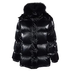 Used Moncler Black Coated Nylon Fur Trim Hanau Short Down Jacket XS