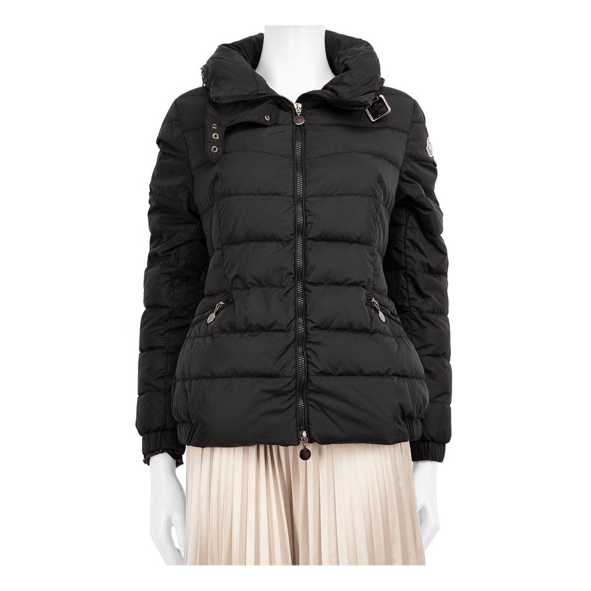 Moncler Black Collapsible Hood Fitted Down Coat Size M
