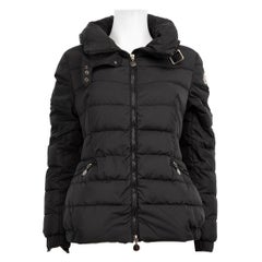 Moncler Black Collapsible Hood Fitted Down Coat Size M