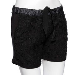 Moncler Black Cotton Floral Applique Shorts M