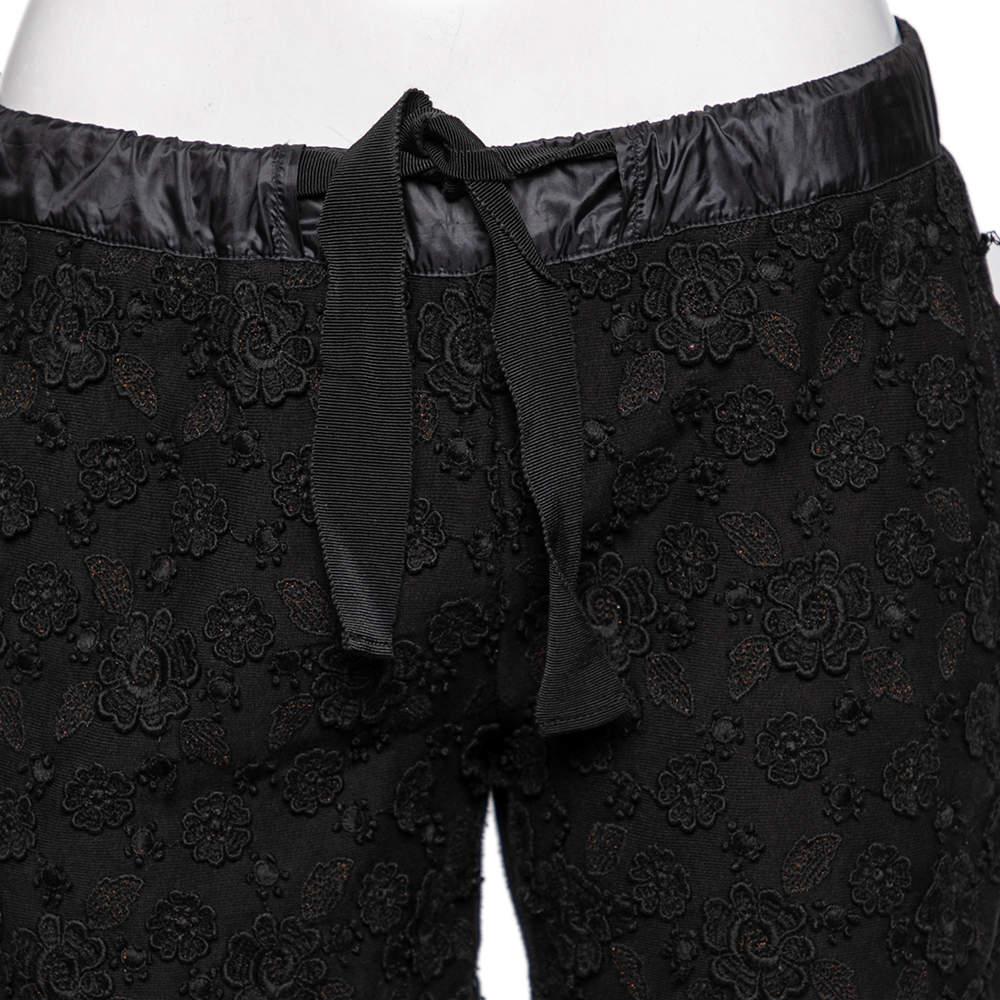Women's Moncler Black Cotton Floral Applique Shorts M