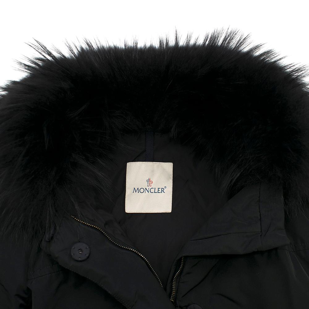 Women's or Men's Moncler Black Down Coat with Fur Collar - Size M  For Sale