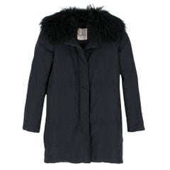 Moncler Black Down Coat with Fur Collar - Size M 