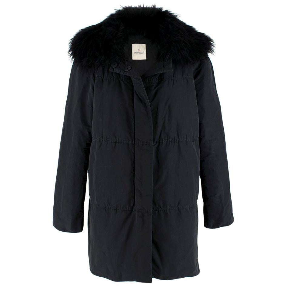 Moncler Black Down Coat with Fur Collar - Size M  For Sale