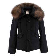 Moncler Black Down Jacket with Fox Fur Hood XXS