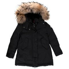  Moncler Black Fur Trimmed Hooded Down Jacket - 8 Years Old