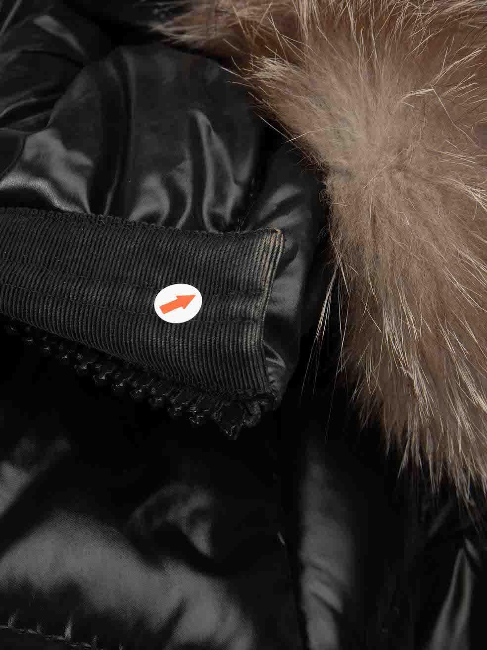 Moncler Black Glossed Fur Trim Hooded Puffer Coat Size XS 1