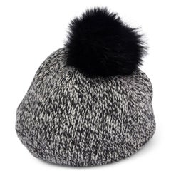 MONCLER black & grey wool & alpaca FUR POMPOM Beanie Knit Hat One Size