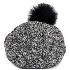 MONCLER black & grey wool & alpaca FUR POMPOM Beanie Knit Hat One Size
