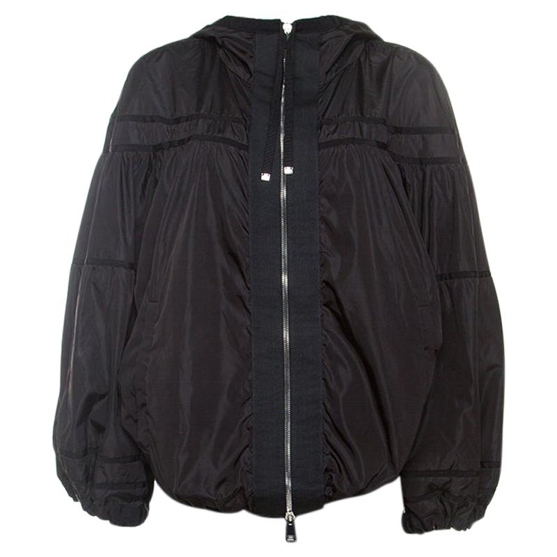 Moncler Schwarz Grosgrain Trim Ballon Ärmel Jacke mit Kapuze L
