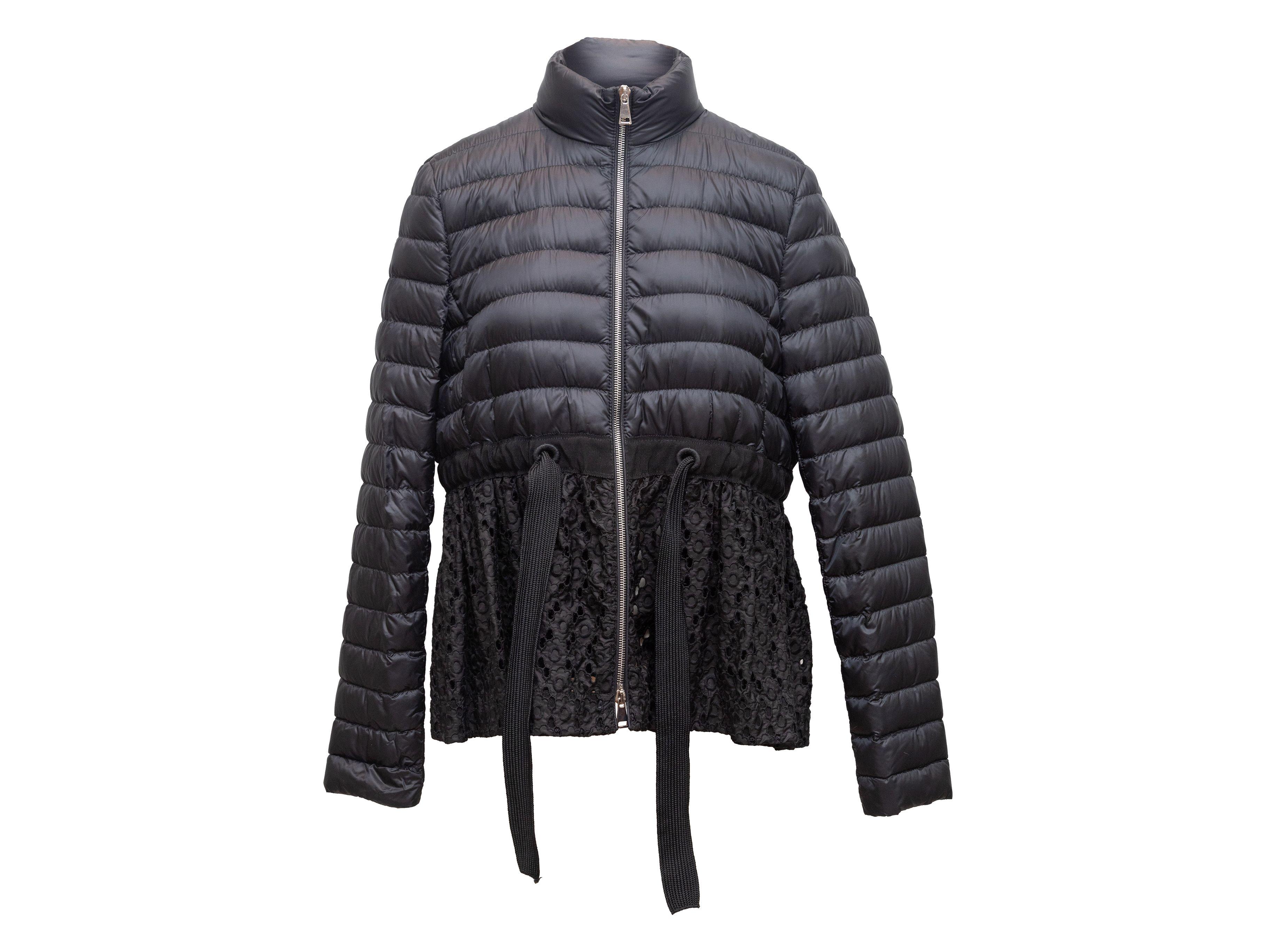 Moncler Black Lace-Trimmed Puffer Jacket In Good Condition In New York, NY