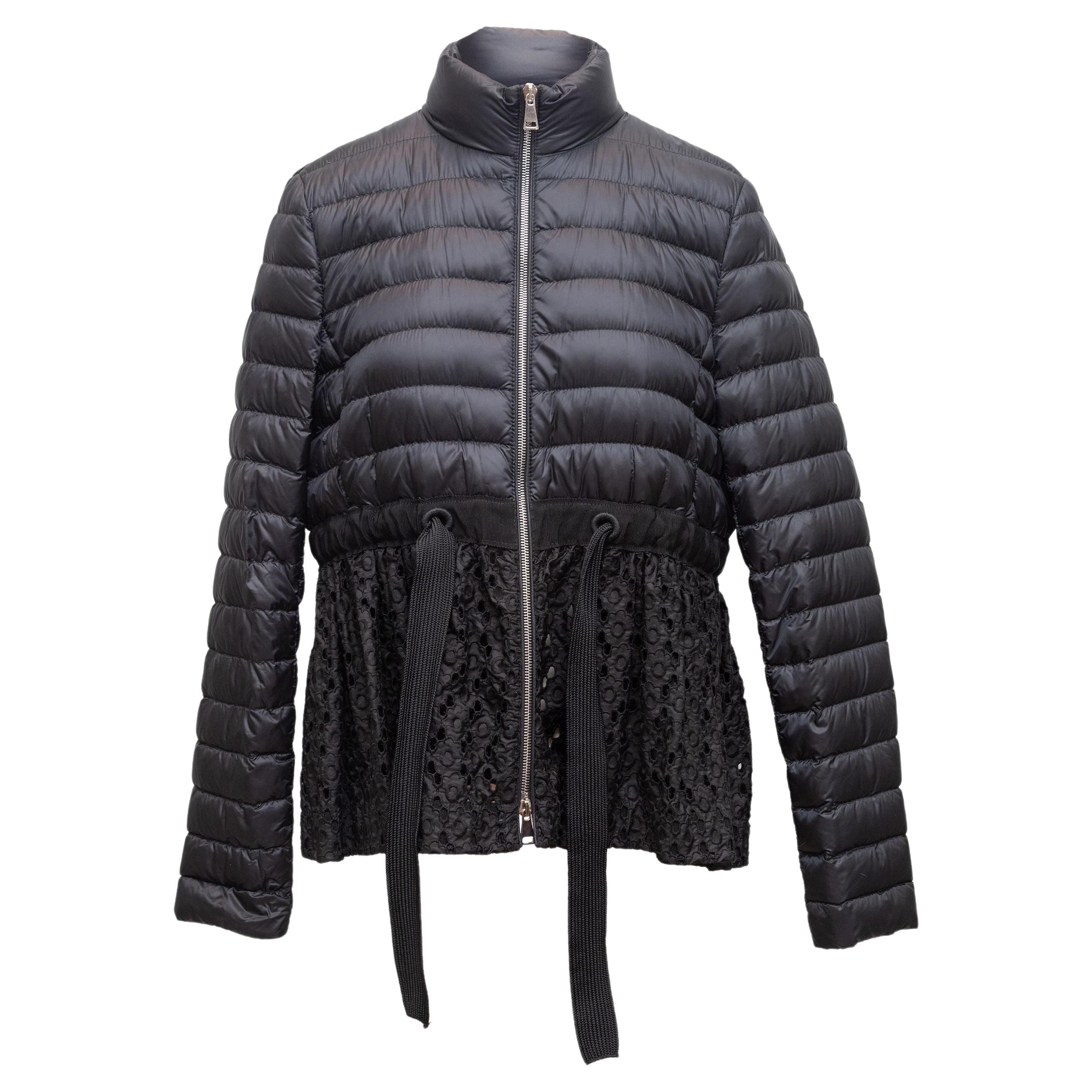 Moncler Black Lace-Trimmed Puffer Jacket