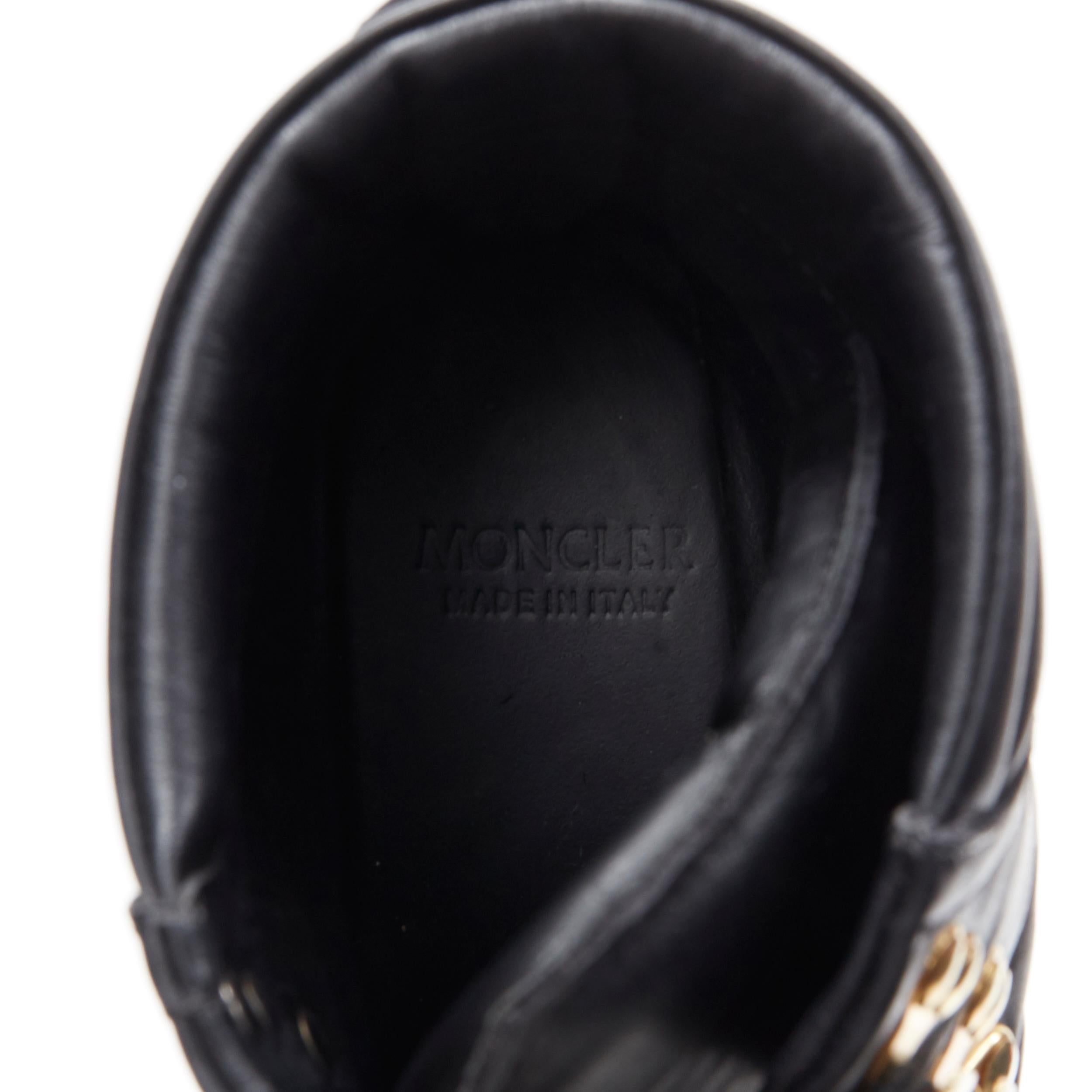 MONCLER black leather concealed high heel wedge paltform hiking ankle boot EU38 2