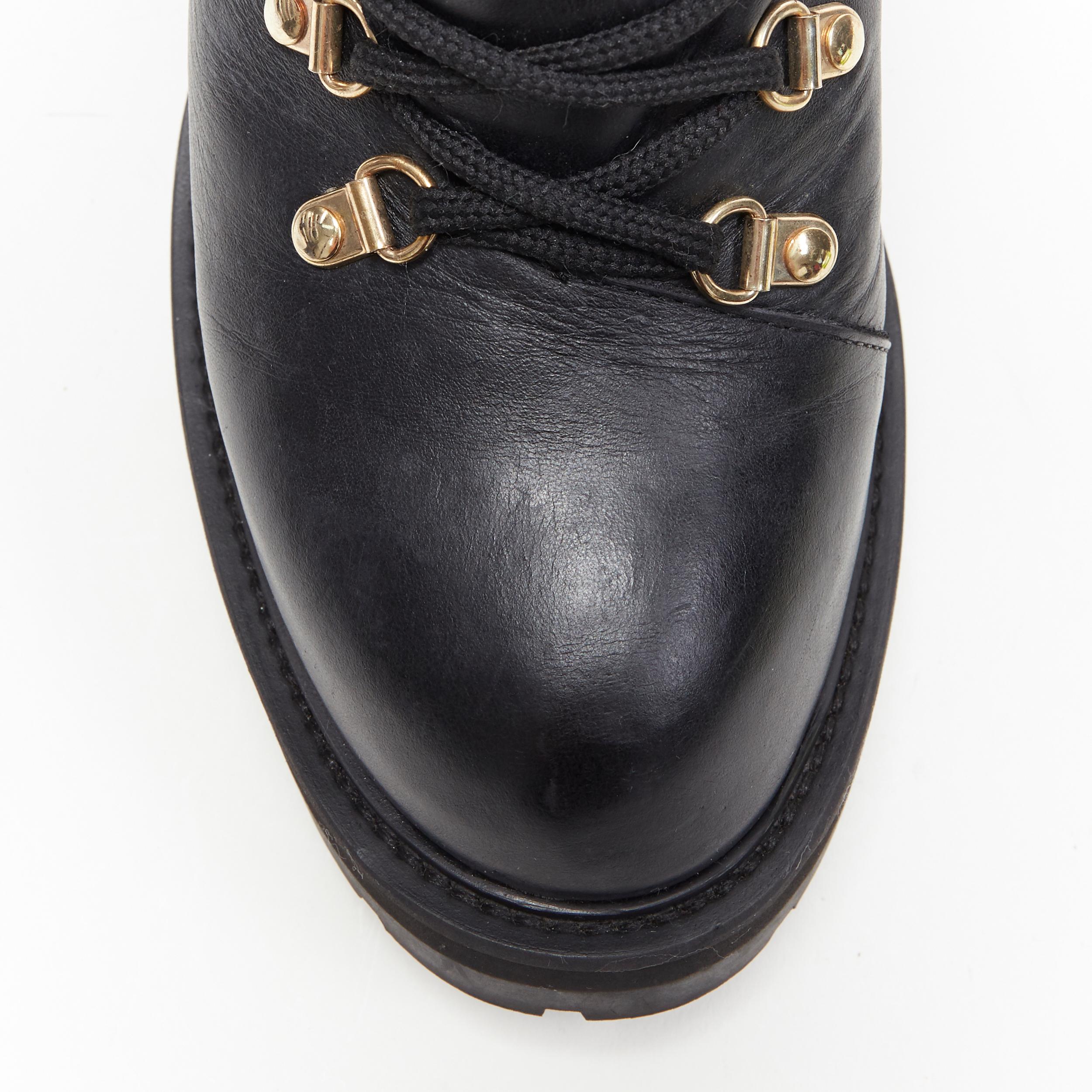 Women's MONCLER black leather concealed high heel wedge paltform hiking ankle boot EU38