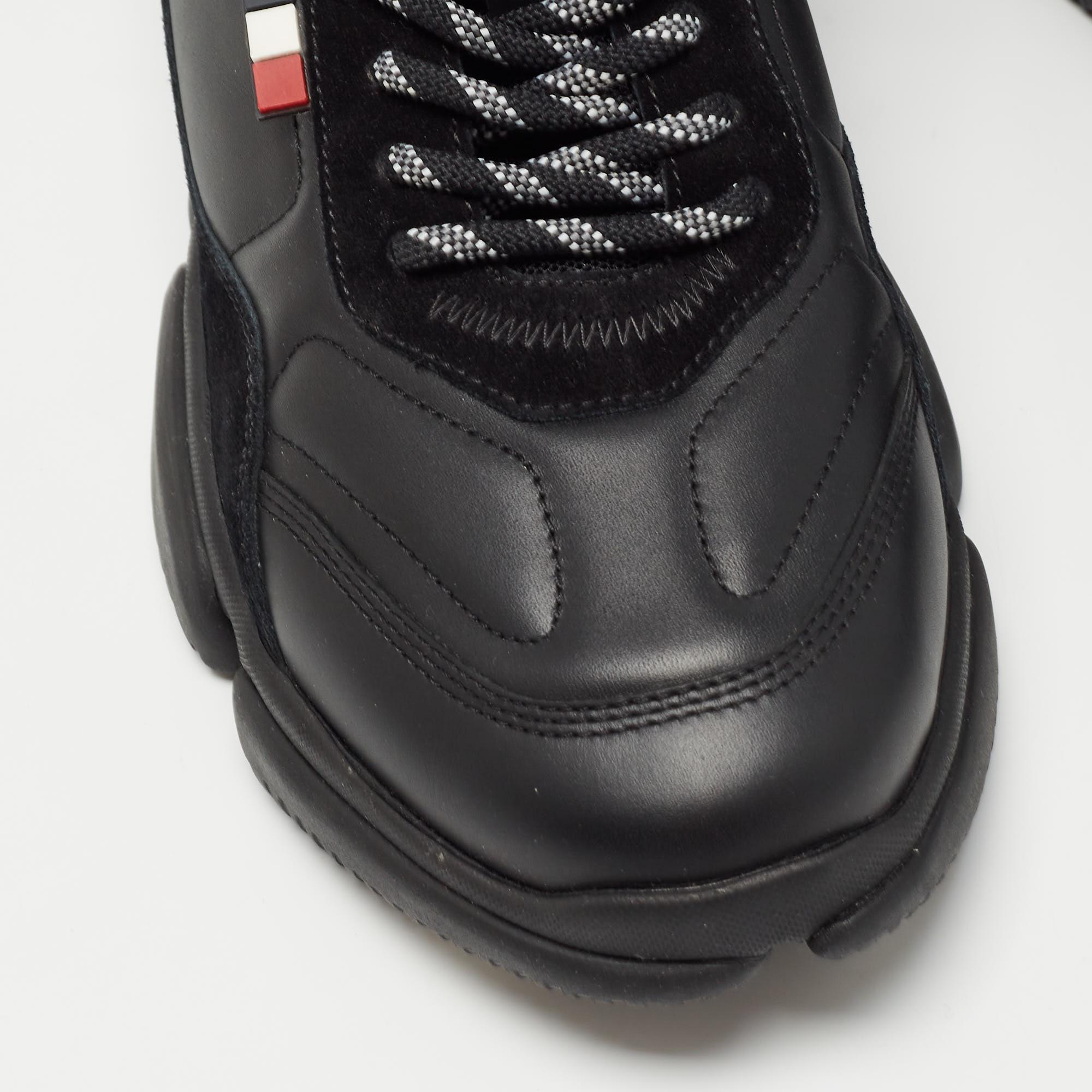 Moncler Black Leather Low Top Sneakers Size 43 For Sale 1