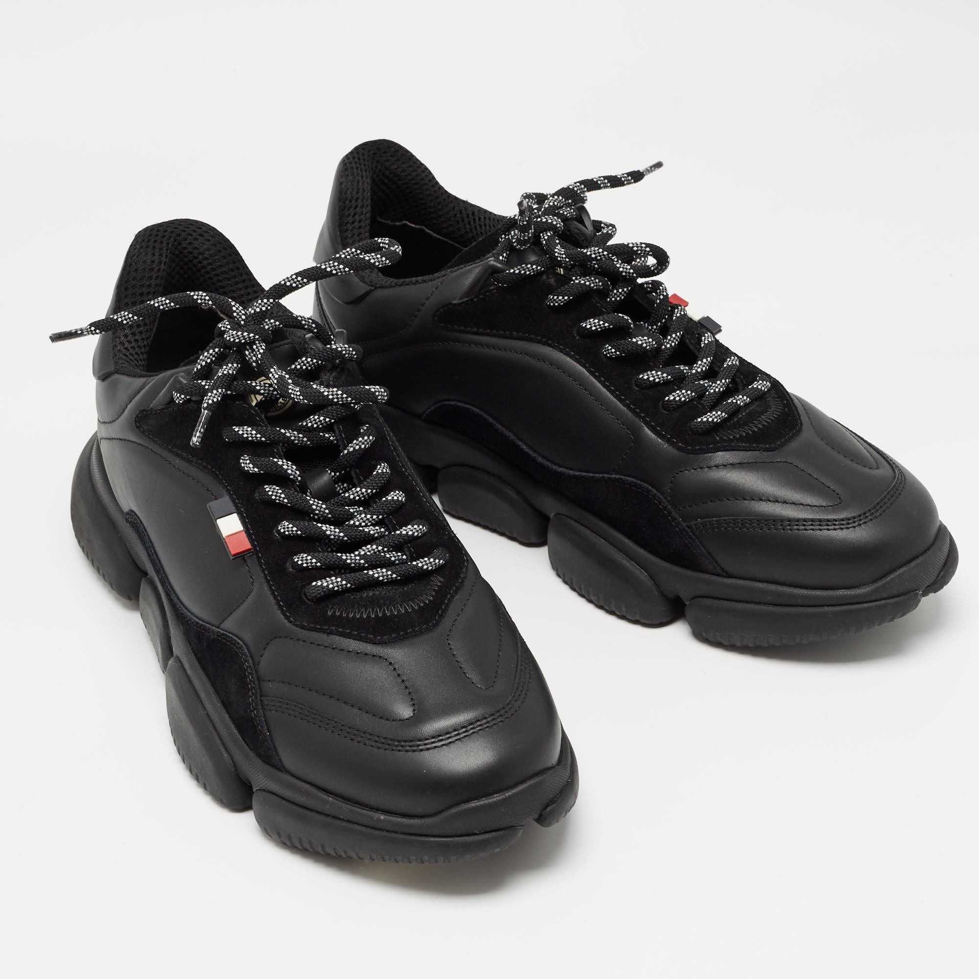 Moncler Black Leather Low Top Sneakers Size 43 For Sale 2