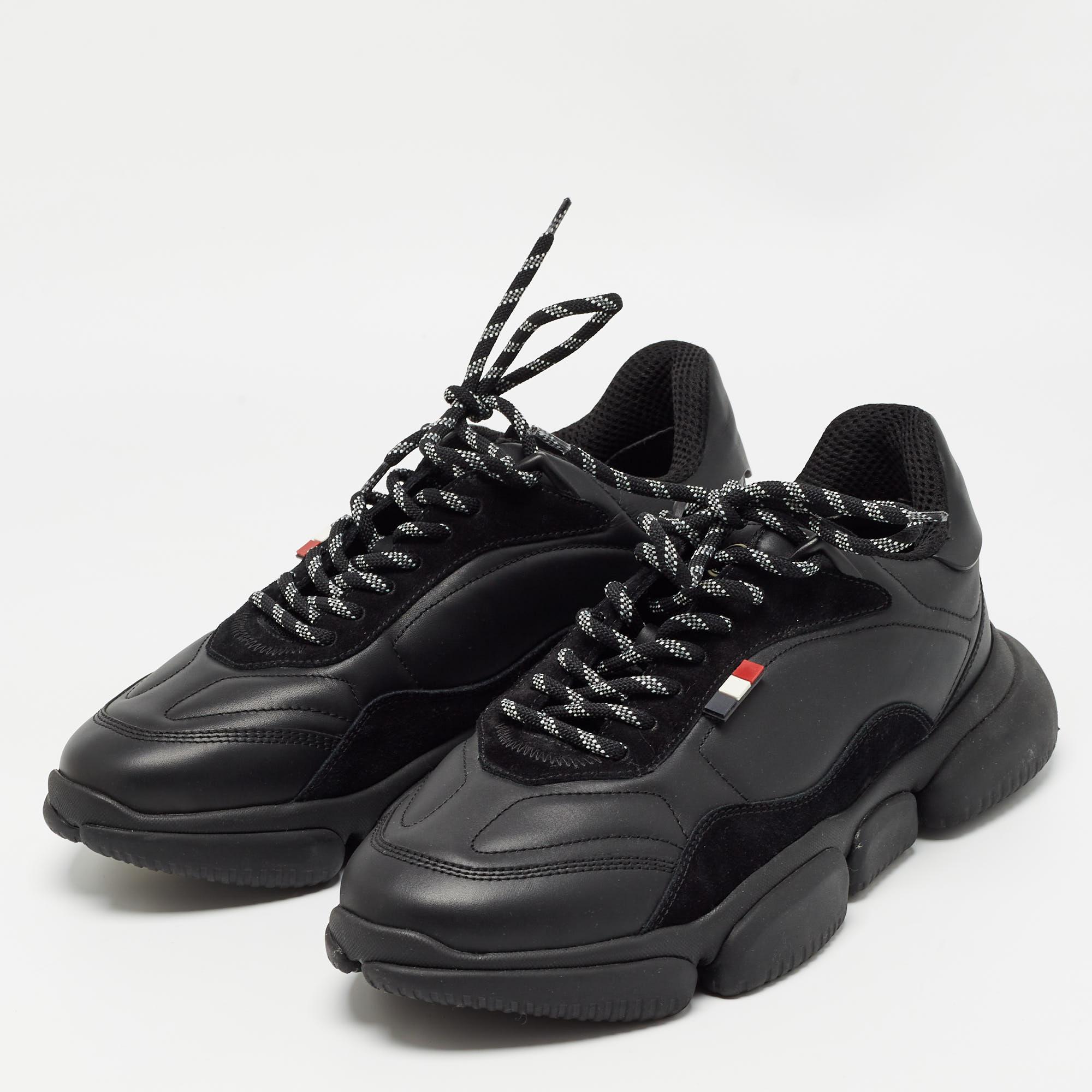 Moncler Black Leather Low Top Sneakers Size 43 For Sale 3