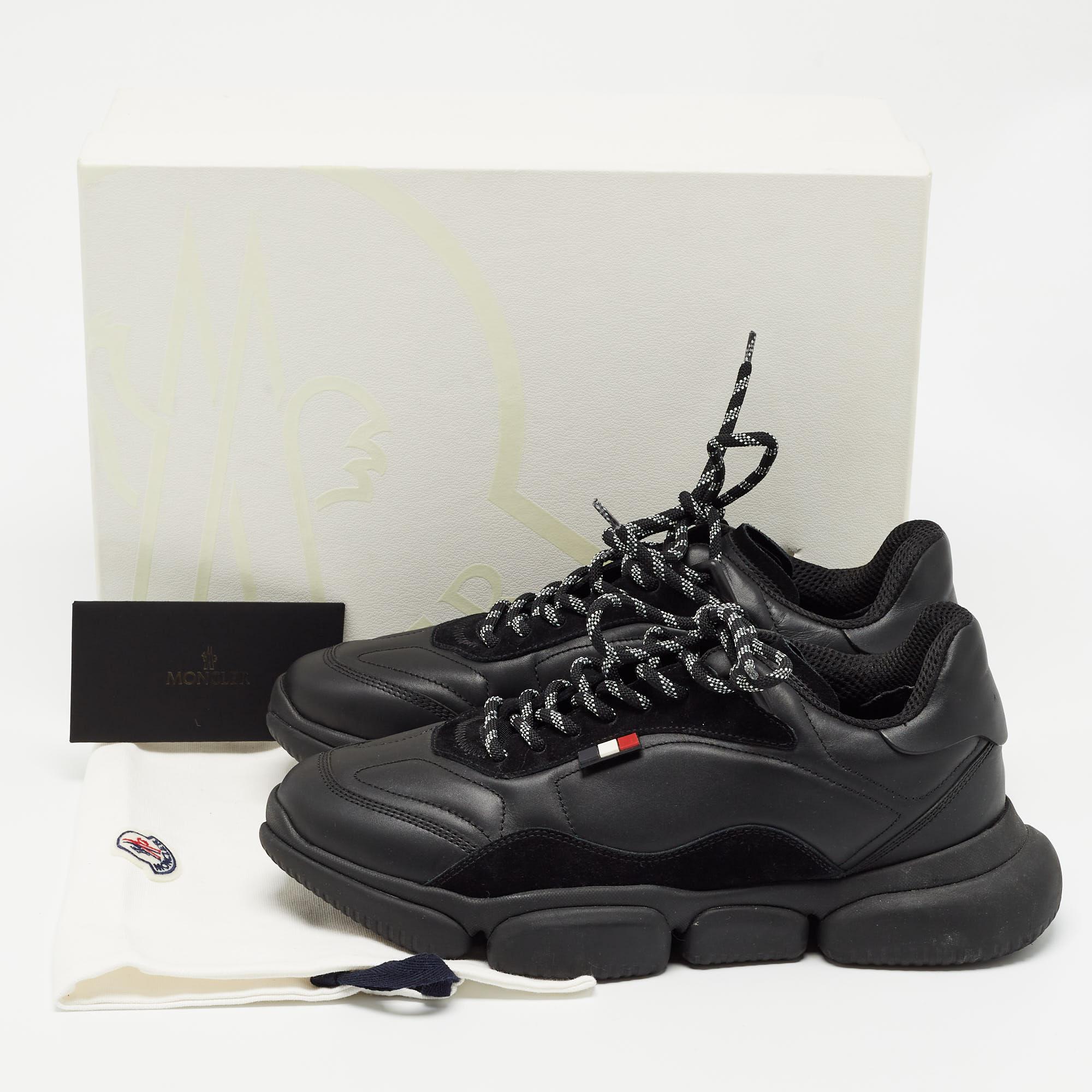 Moncler Black Leather Low Top Sneakers Size 43 For Sale 4