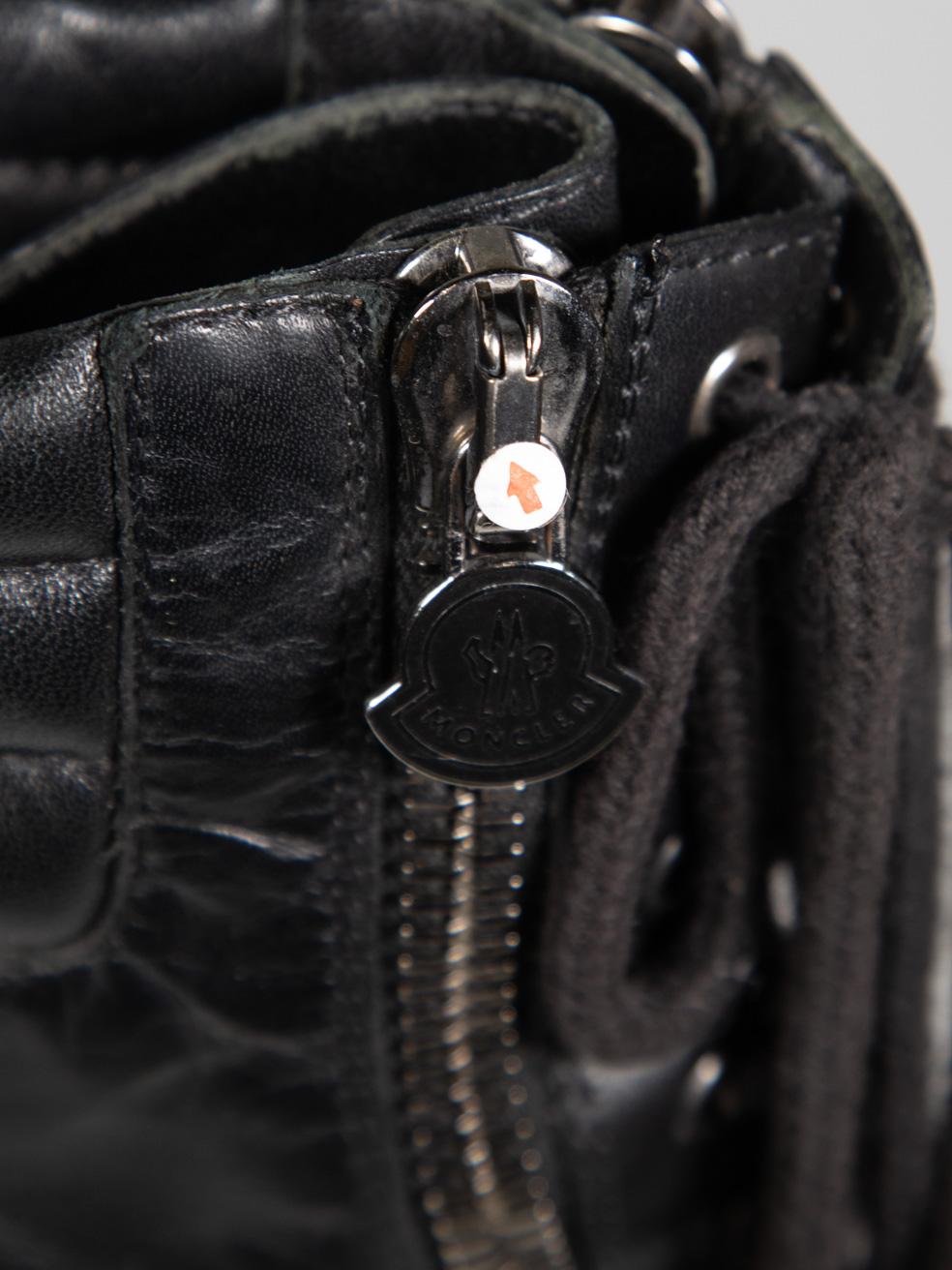 Moncler Black Leather Mid Heel Combat Boots Size IT 39 6