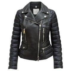 Moncler Black Leather & Puffer Moto Jacket