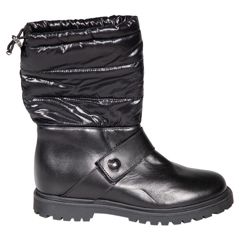 Moncler Black Leather Puffer Snow Boots Size IT 35