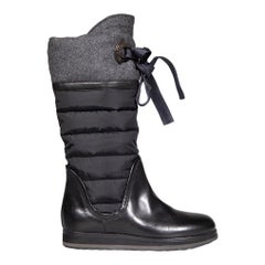 Moncler Black Leather Quilted Detail Snow Boots Size IT 38