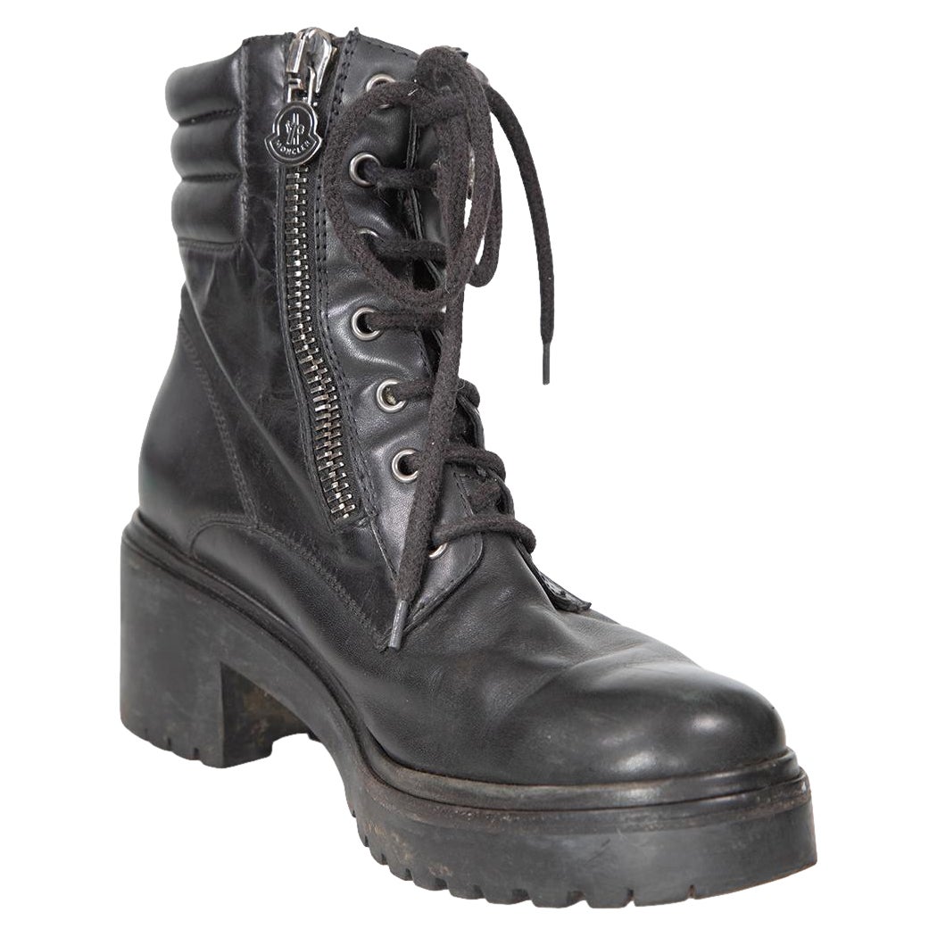 Moncler Bottes de combat en cuir noir avec fermeture éclair Taille IT 39