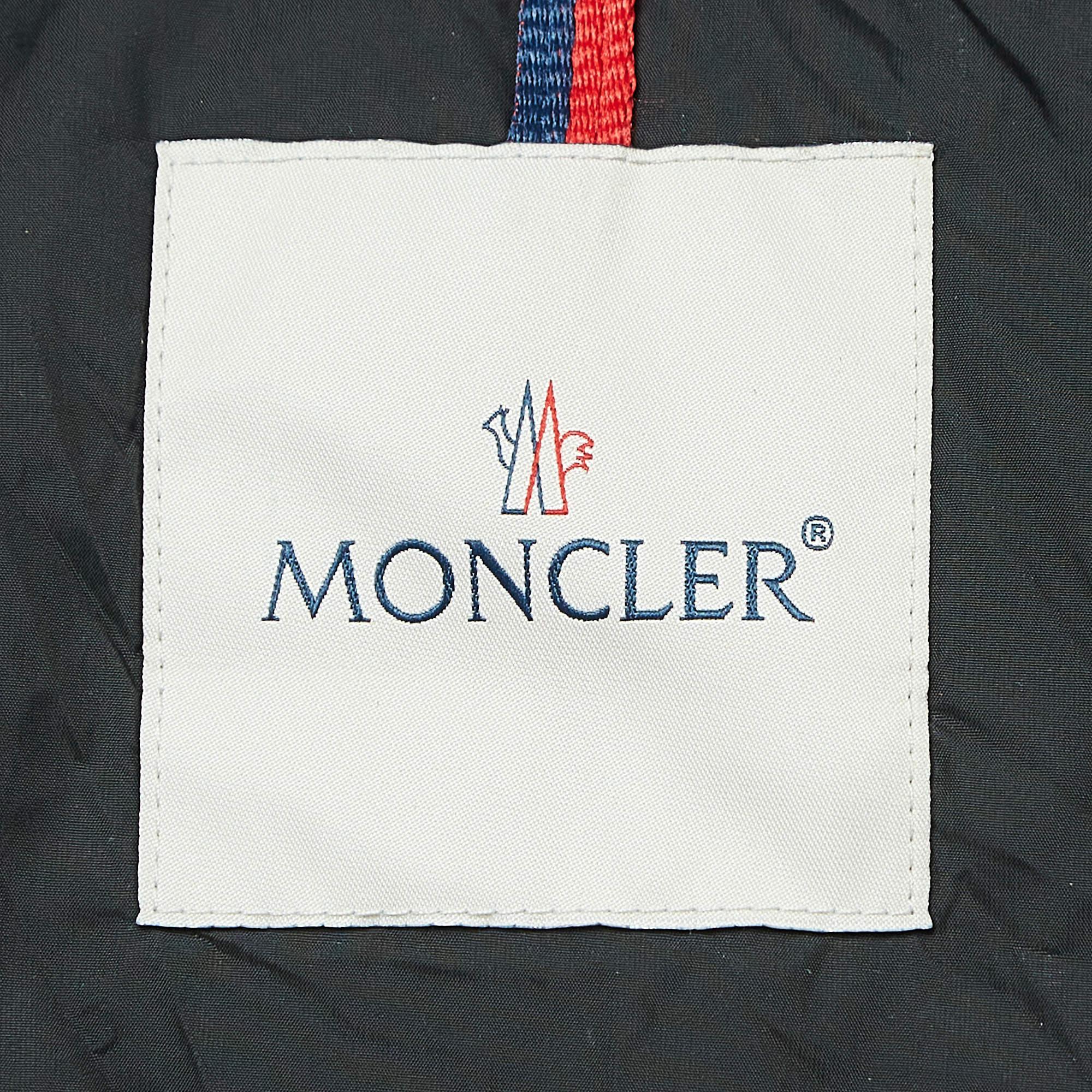 Moncler Black Logo Applique Leather Trim Nylon Zipper Puffer Jacket S 1