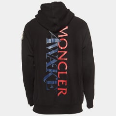 Moncler Black Logo Back Print Cotton Knit Hoodie M