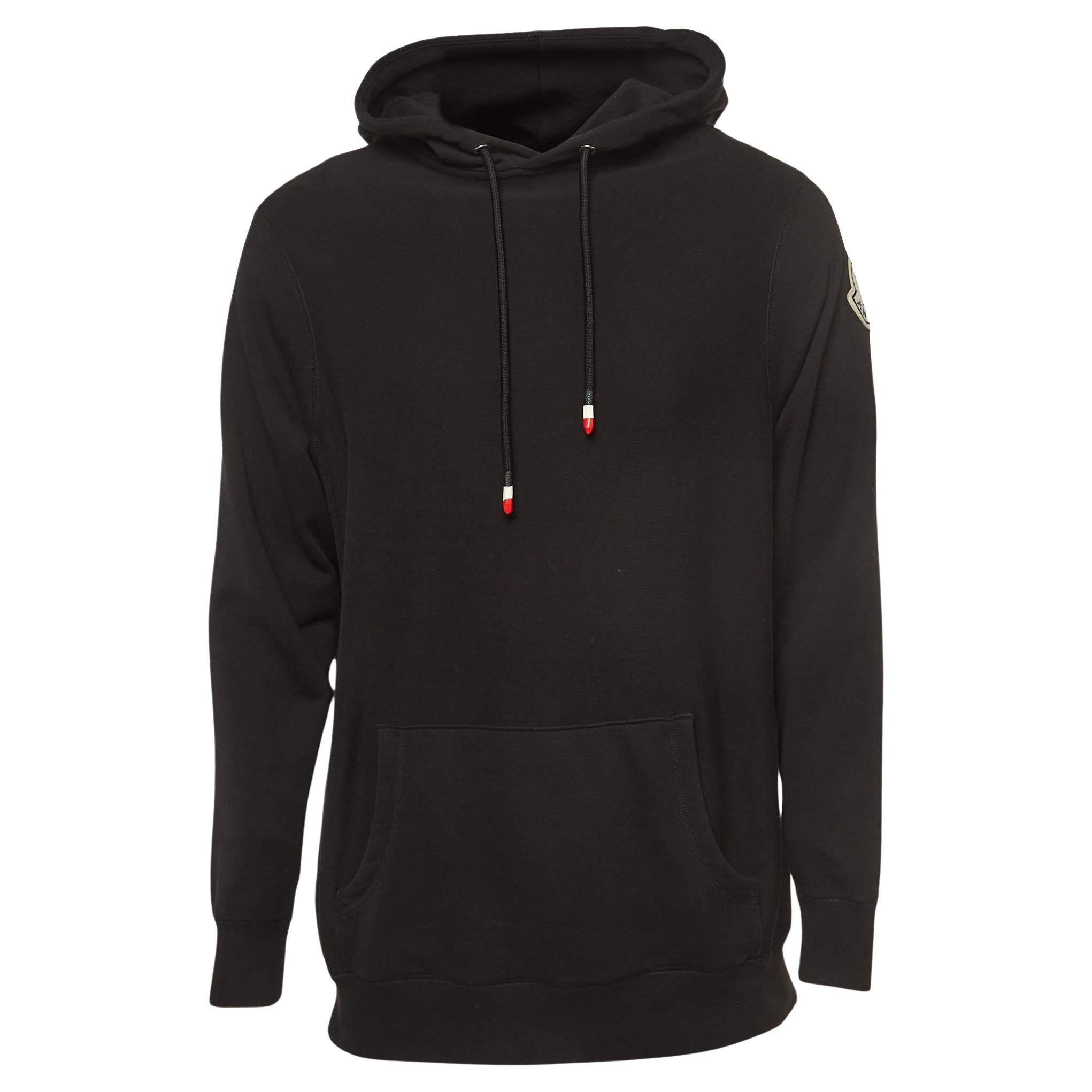 Moncler Black Logo Back Print Cotton Knit Hoodie M For Sale