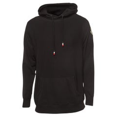 Moncler Schwarzer Logo-Rückendruck Baumwollstrick-Kapuzenpullover M