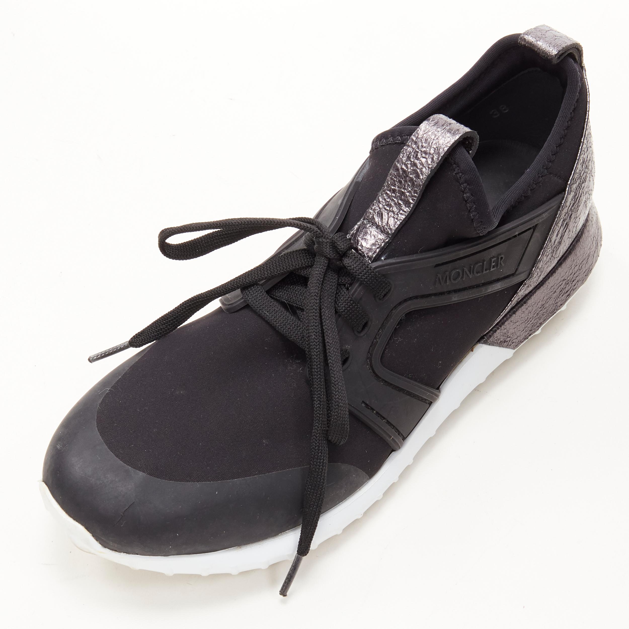 Women's MONCLER black neoprene plastic caged metallic leather heel sports sneaker EU37