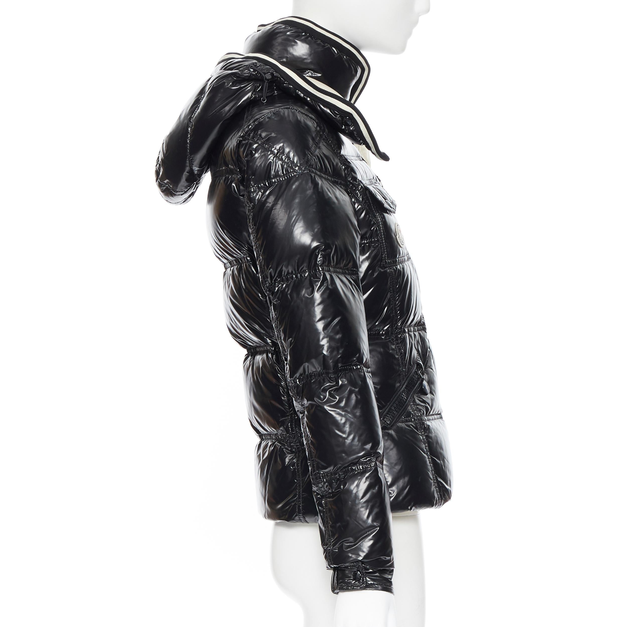 Black MONCLER black nylon down feather removable hood puffer jacket US0 XS