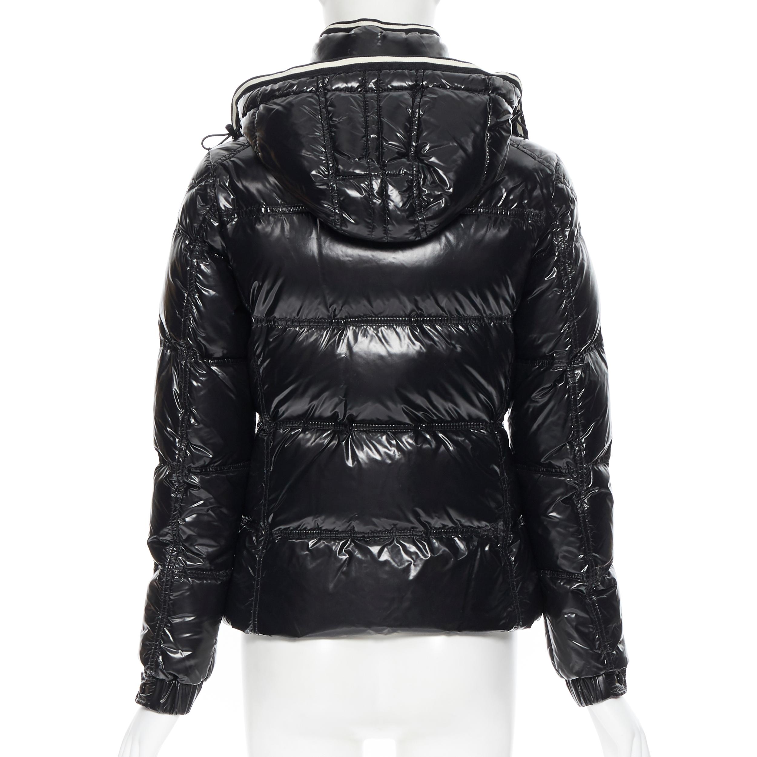 MONCLER black nylon down feather removable hood puffer jacket US0 XS In Good Condition In Hong Kong, NT