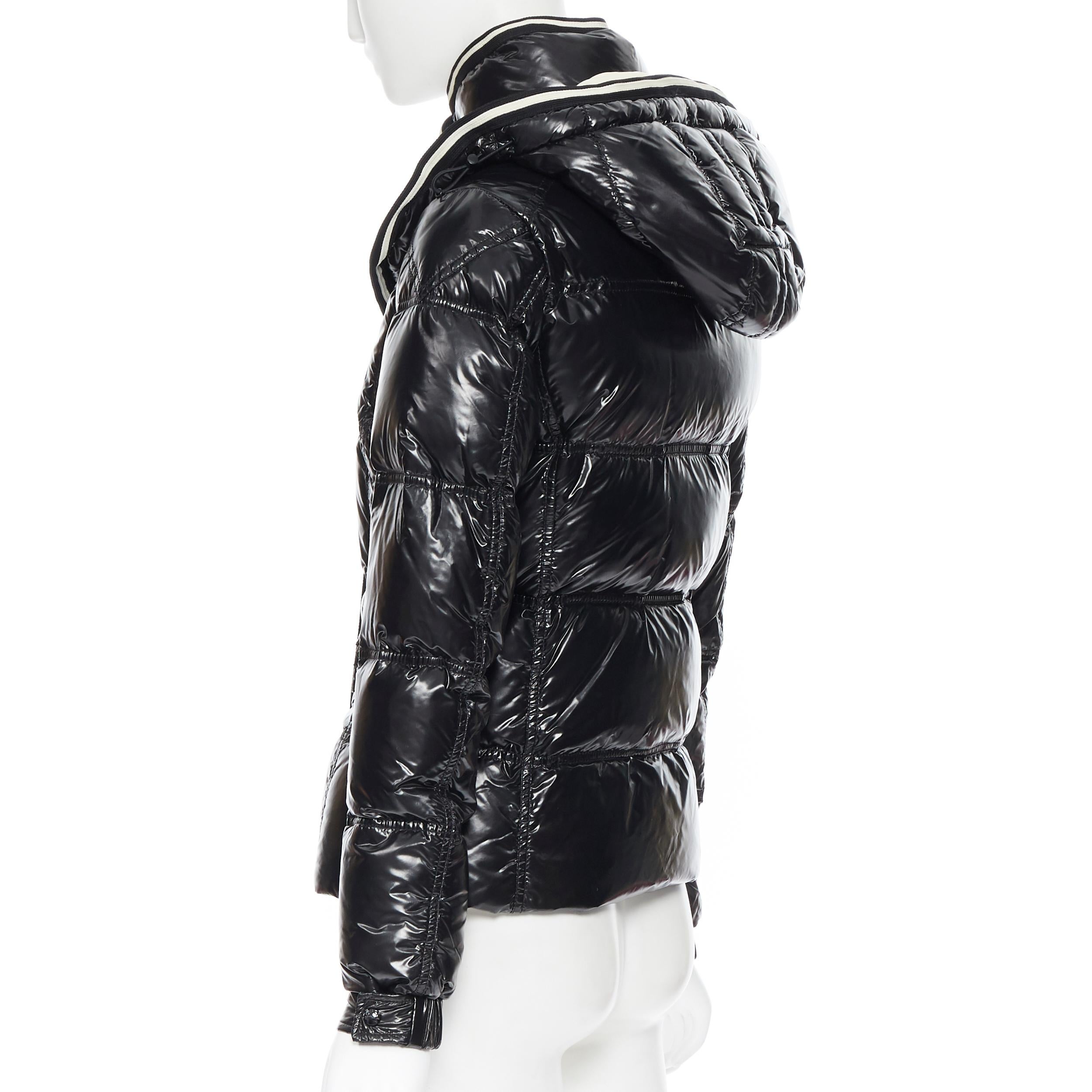 Women's MONCLER black nylon down feather removable hood puffer jacket US0 XS