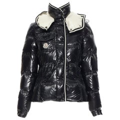 MONCLER black nylon down feather removable hood puffer jacket US0 XS