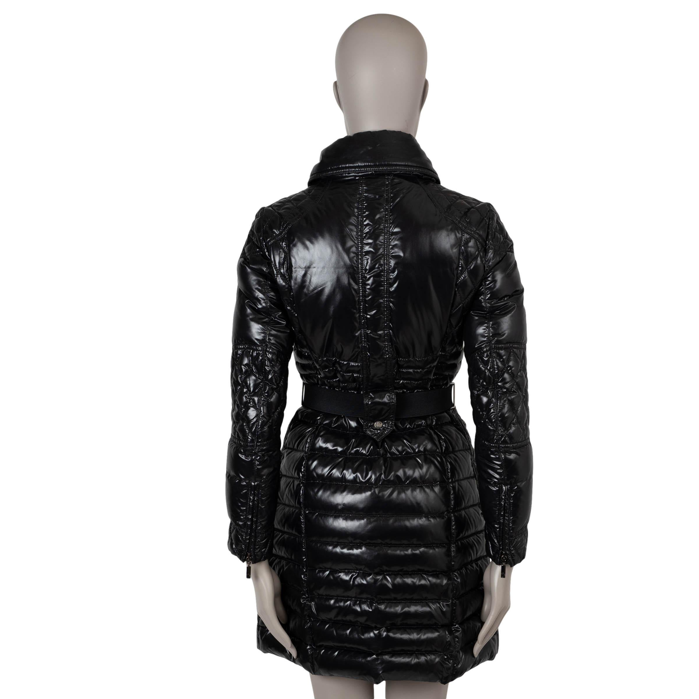 Black MONCLER black nylon MAIL BELTED PUFFER Coat Jacket 0 XS For Sale