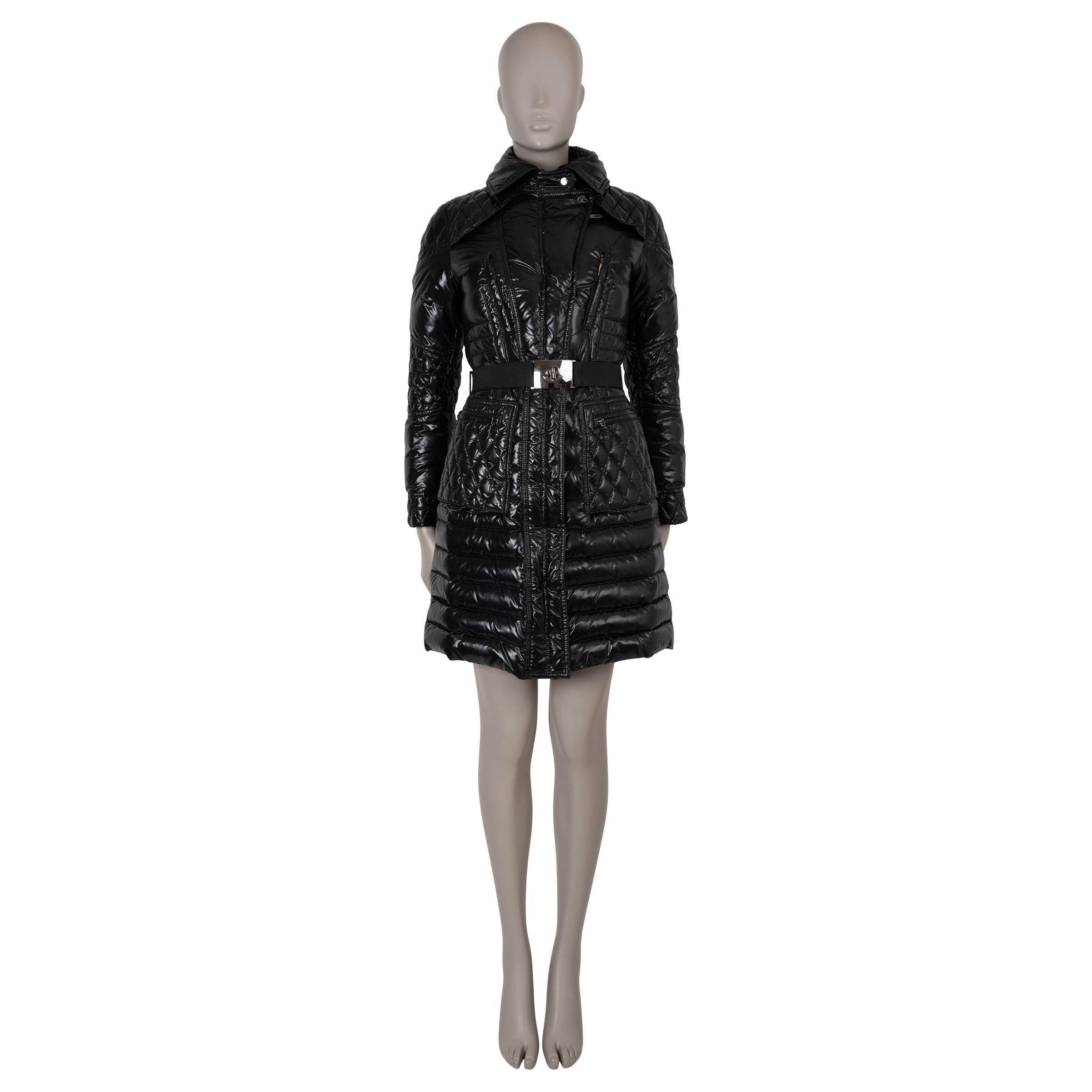 MONCLER black nylon MAIL BELTED PUFFER Coat Jacket 0 XS In Excellent Condition For Sale In Zürich, CH