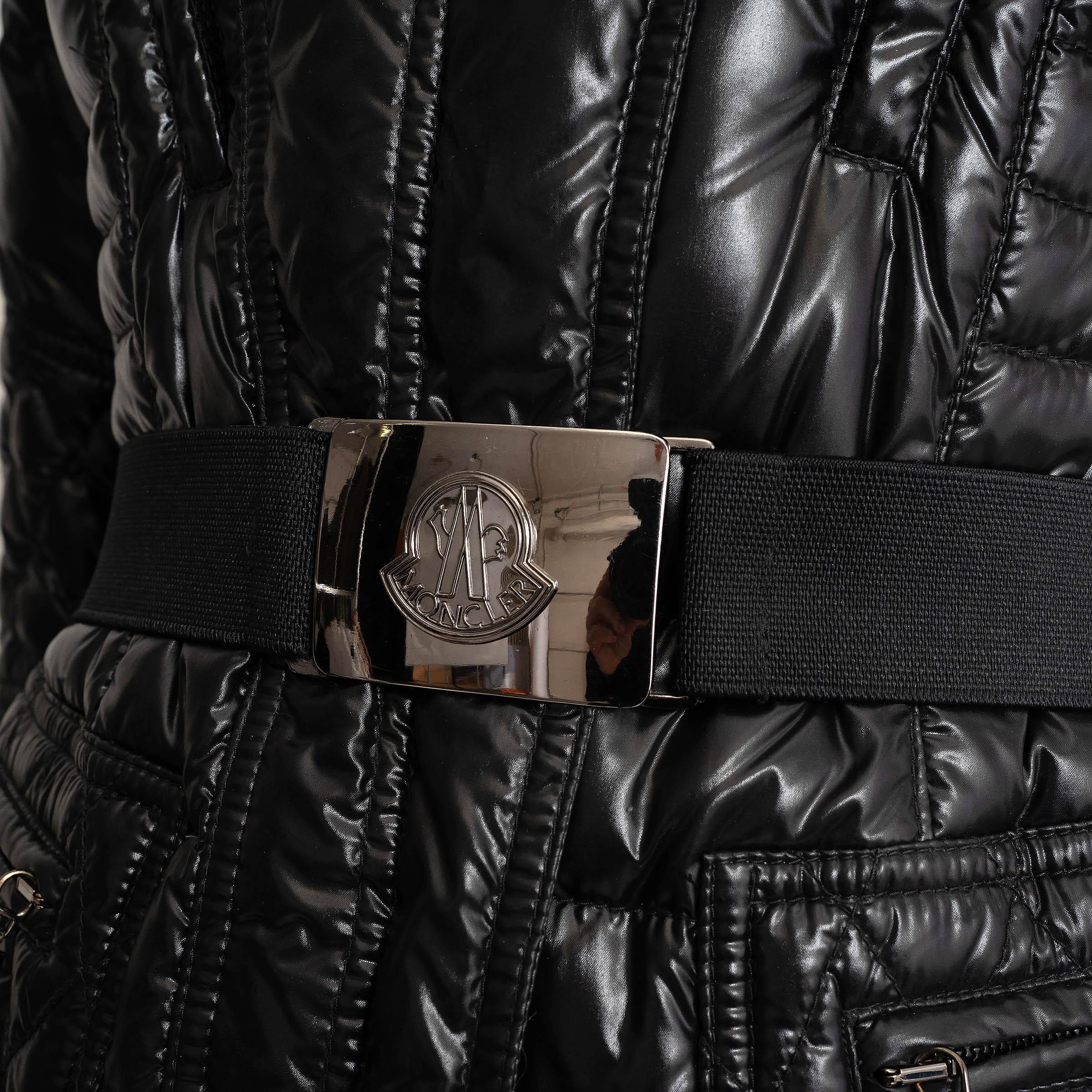 MONCLER black nylon MAIL BELTED PUFFER Coat Jacket 0 XS For Sale 1