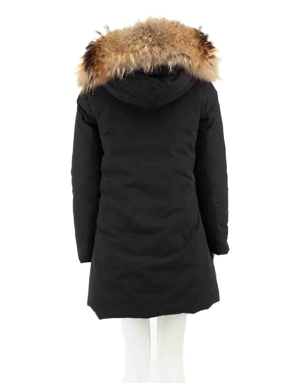Moncler Black Padded Fur Trim Parka Coat Size S In Good Condition For Sale In London, GB